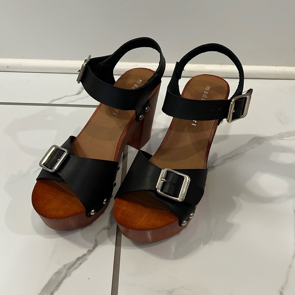 Black chunky heel sandals